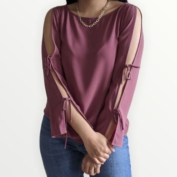 Wilfred | Aritzia Dusty Rose/Mauve Tie-Sleeves Detail Long Sleeve Blouse Size XS - Picture 1 of 6
